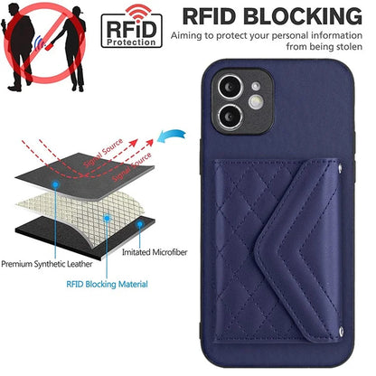 YB Leather Coating Series-8 For iPhone 11 RFID Blocking Phone Case Card Holder Kickstand Cover