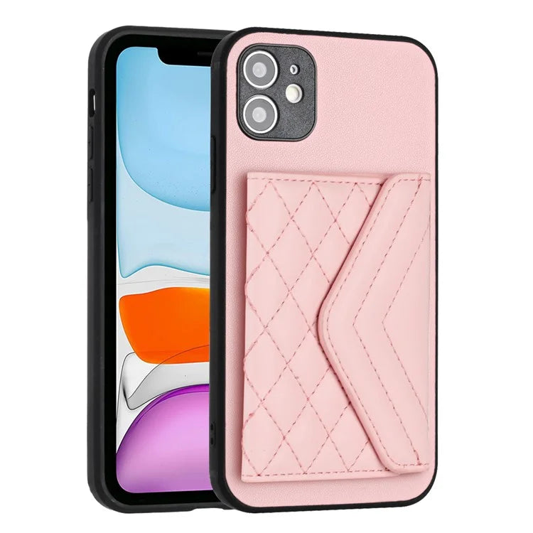 YB Leather Coating Series-8 For iPhone 11 RFID Blocking Phone Case Card Holder Kickstand Cover
