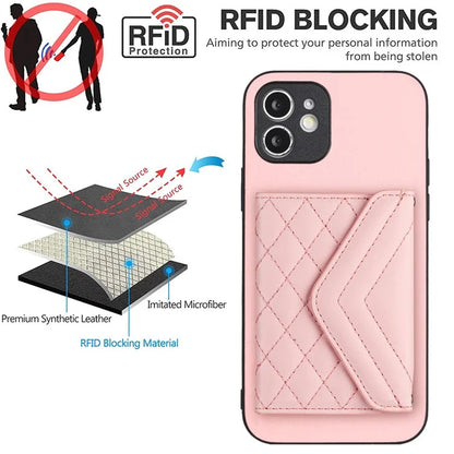 YB Leather Coating Series-8 For iPhone 11 RFID Blocking Phone Case Card Holder Kickstand Cover