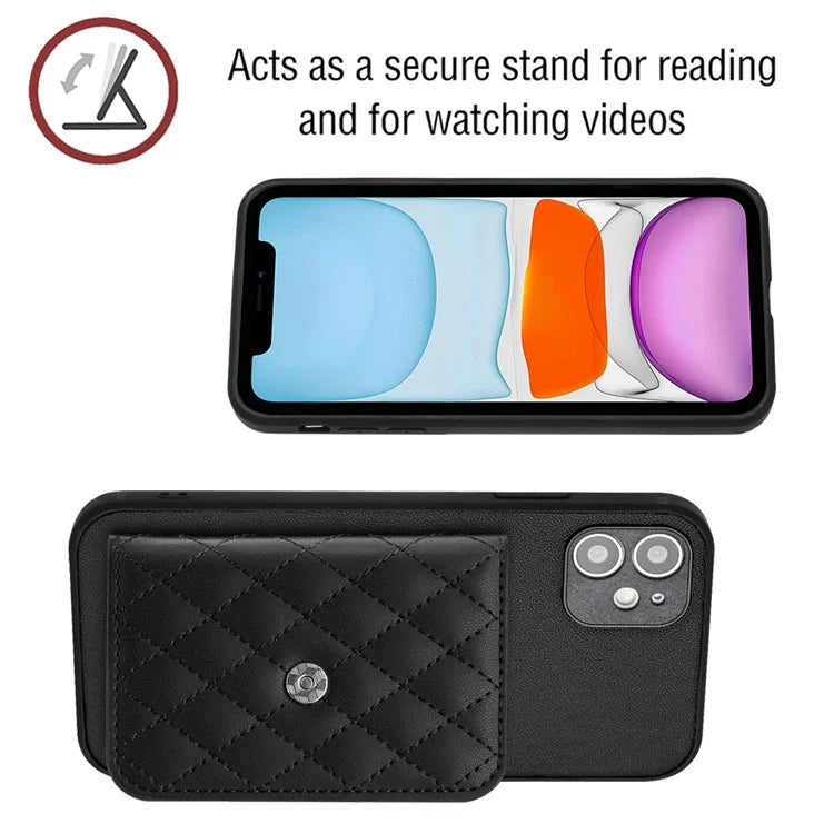 YB Leather Coating Series-8 For iPhone 11 RFID Blocking Phone Case Card Holder Kickstand Cover