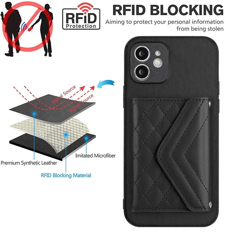 YB Leather Coating Series-8 For iPhone 11 RFID Blocking Phone Case Card Holder Kickstand Cover