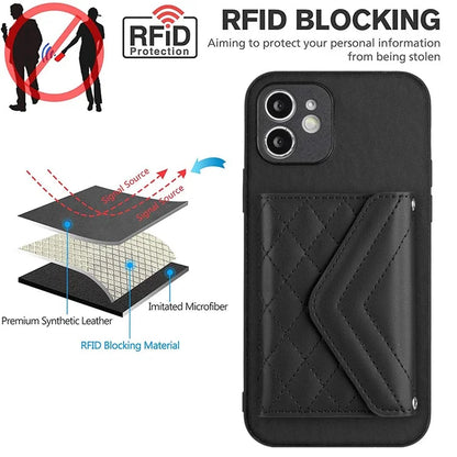 YB Leather Coating Series-8 For iPhone 11 RFID Blocking Phone Case Card Holder Kickstand Cover