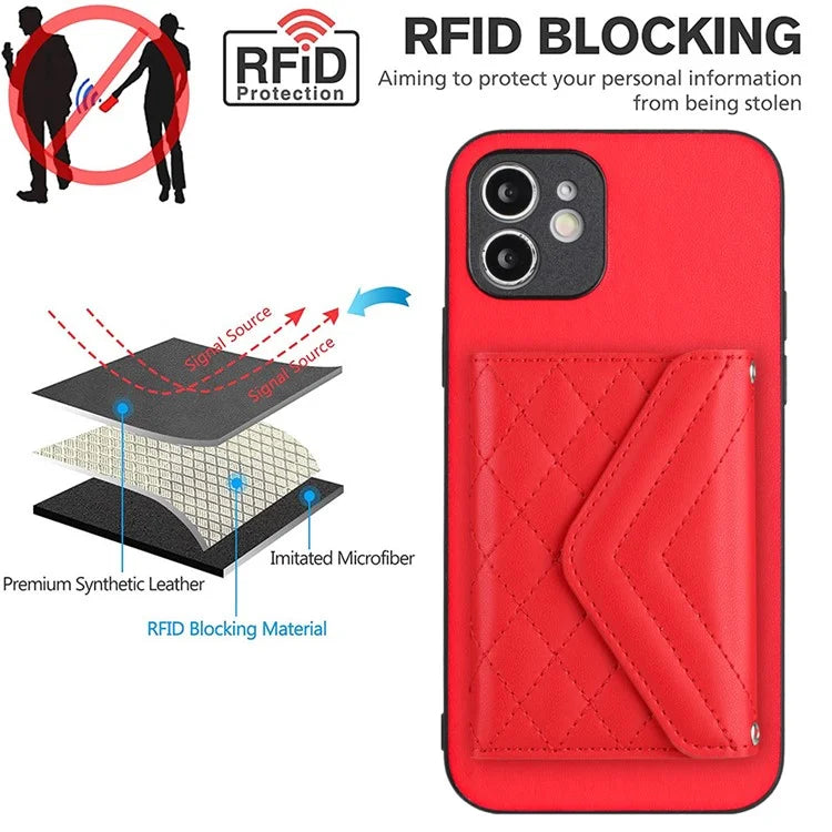 YB Leather Coating Series-8 For iPhone 11 RFID Blocking Phone Case Card Holder Kickstand Cover