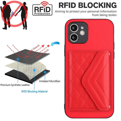 YB Leather Coating Series-8 For iPhone 11 RFID Blocking Phone Case Card Holder Kickstand Cover