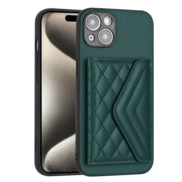 YB Leather Coating Series-8 Phone Case for iPhone 15 RFID Blocking Card Holder Protective Cover