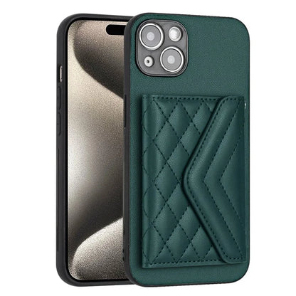 YB Leather Coating Series-8 Phone Case for iPhone 15 RFID Blocking Card Holder Protective Cover