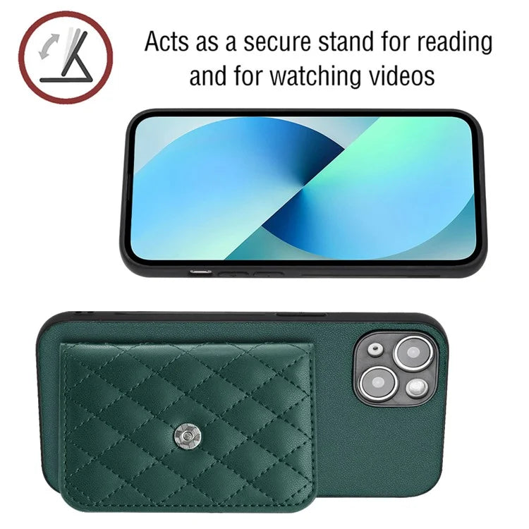 YB Leather Coating Series-8 Phone Case for iPhone 15 RFID Blocking Card Holder Protective Cover