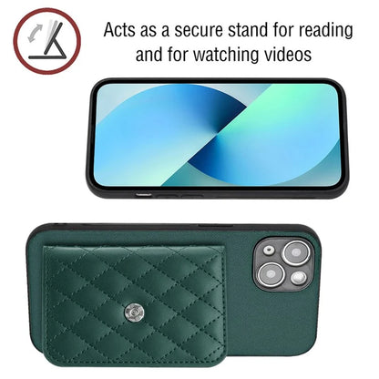 YB Leather Coating Series-8 Phone Case for iPhone 15 RFID Blocking Card Holder Protective Cover