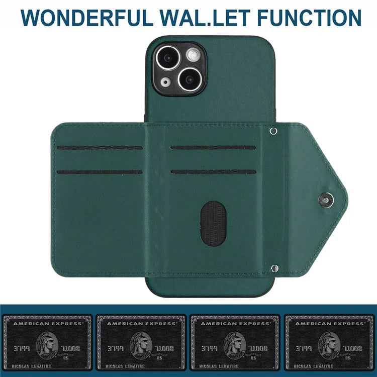 YB Leather Coating Series-8 Phone Case for iPhone 15 RFID Blocking Card Holder Protective Cover