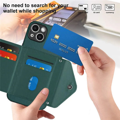 YB Leather Coating Series-8 Phone Case for iPhone 15 RFID Blocking Card Holder Protective Cover