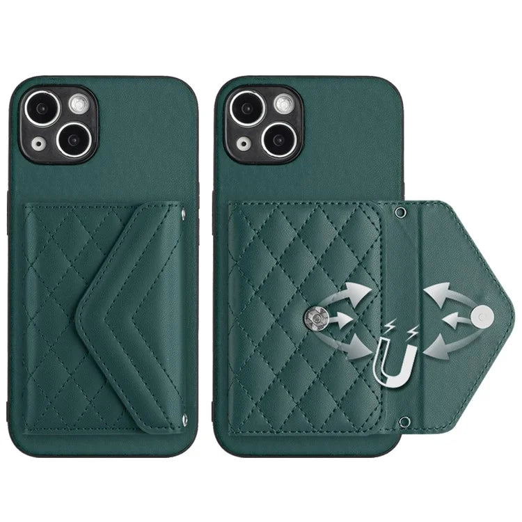 YB Leather Coating Series-8 Phone Case for iPhone 15 RFID Blocking Card Holder Protective Cover