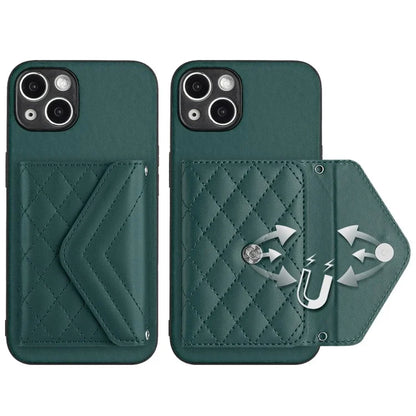 YB Leather Coating Series-8 Phone Case for iPhone 15 RFID Blocking Card Holder Protective Cover