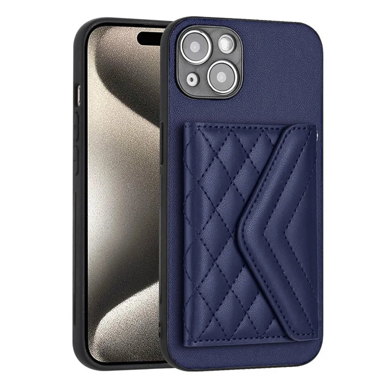 YB Leather Coating Series-8 Phone Case for iPhone 15 RFID Blocking Card Holder Protective Cover