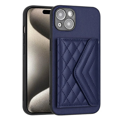 YB Leather Coating Series-8 Phone Case for iPhone 15 RFID Blocking Card Holder Protective Cover