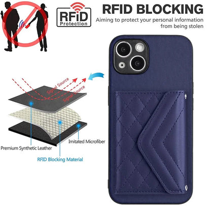 YB Leather Coating Series-8 Phone Case for iPhone 15 RFID Blocking Card Holder Protective Cover