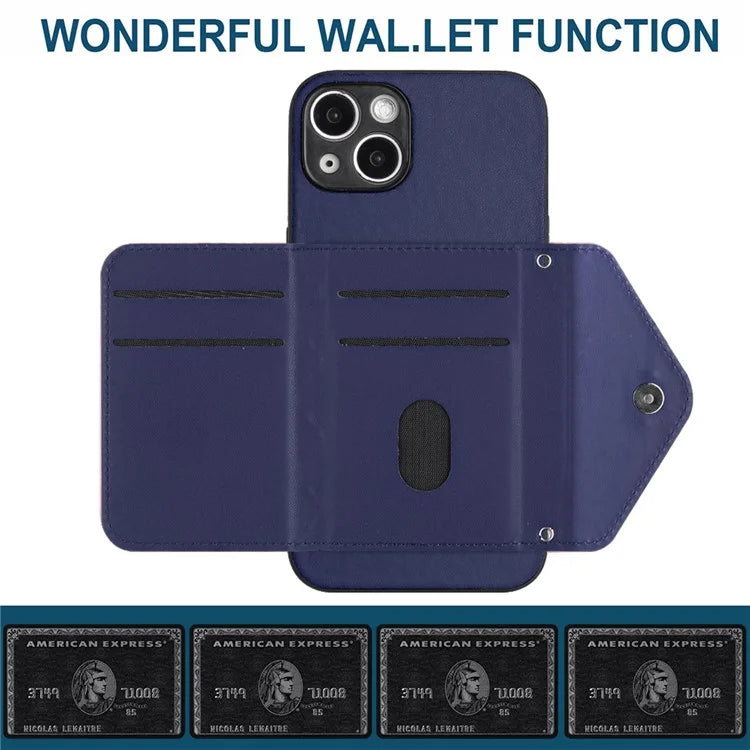 YB Leather Coating Series-8 Phone Case for iPhone 15 RFID Blocking Card Holder Protective Cover