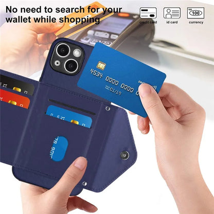 YB Leather Coating Series-8 Phone Case for iPhone 15 RFID Blocking Card Holder Protective Cover