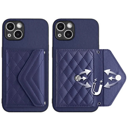 YB Leather Coating Series-8 Phone Case for iPhone 15 RFID Blocking Card Holder Protective Cover