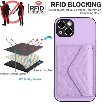 YB Leather Coating Series-8 Phone Case for iPhone 15 RFID Blocking Card Holder Protective Cover