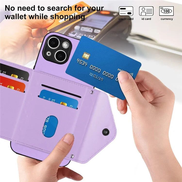 YB Leather Coating Series-8 Phone Case for iPhone 15 RFID Blocking Card Holder Protective Cover