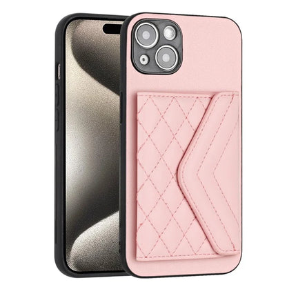 YB Leather Coating Series-8 Phone Case for iPhone 15 RFID Blocking Card Holder Protective Cover