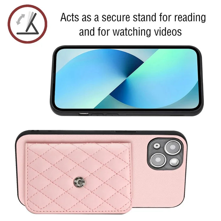 YB Leather Coating Series-8 Phone Case for iPhone 15 RFID Blocking Card Holder Protective Cover