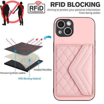 YB Leather Coating Series-8 Phone Case for iPhone 15 RFID Blocking Card Holder Protective Cover