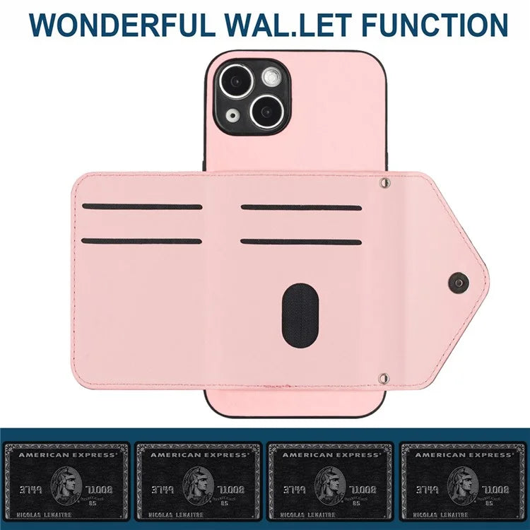 YB Leather Coating Series-8 Phone Case for iPhone 15 RFID Blocking Card Holder Protective Cover