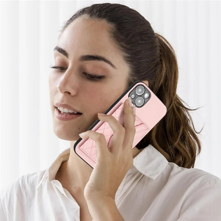 YB Leather Coating Series-8 Phone Case for iPhone 15 RFID Blocking Card Holder Protective Cover