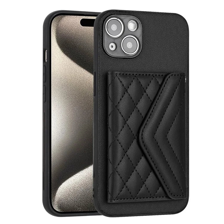 YB Leather Coating Series-8 Phone Case for iPhone 15 RFID Blocking Card Holder Protective Cover