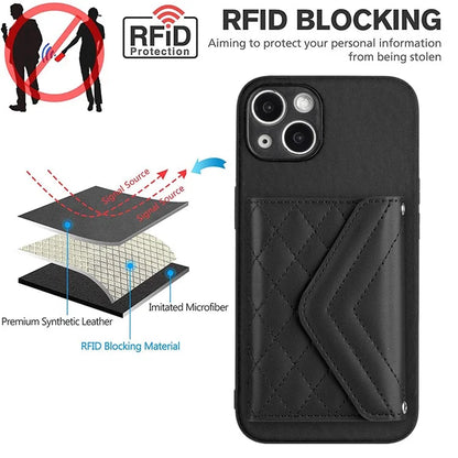 YB Leather Coating Series-8 Phone Case for iPhone 15 RFID Blocking Card Holder Protective Cover
