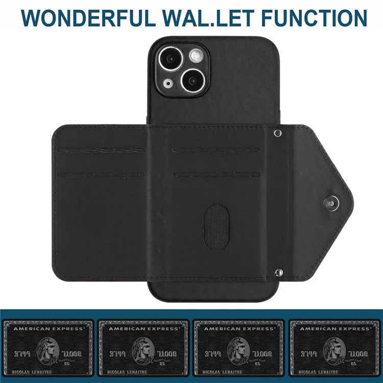 YB Leather Coating Series-8 Phone Case for iPhone 15 RFID Blocking Card Holder Protective Cover