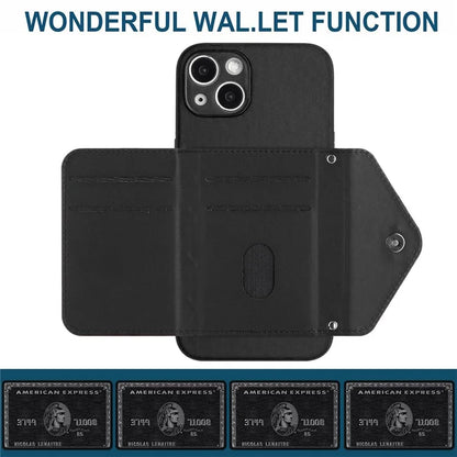 YB Leather Coating Series-8 Phone Case for iPhone 15 RFID Blocking Card Holder Protective Cover