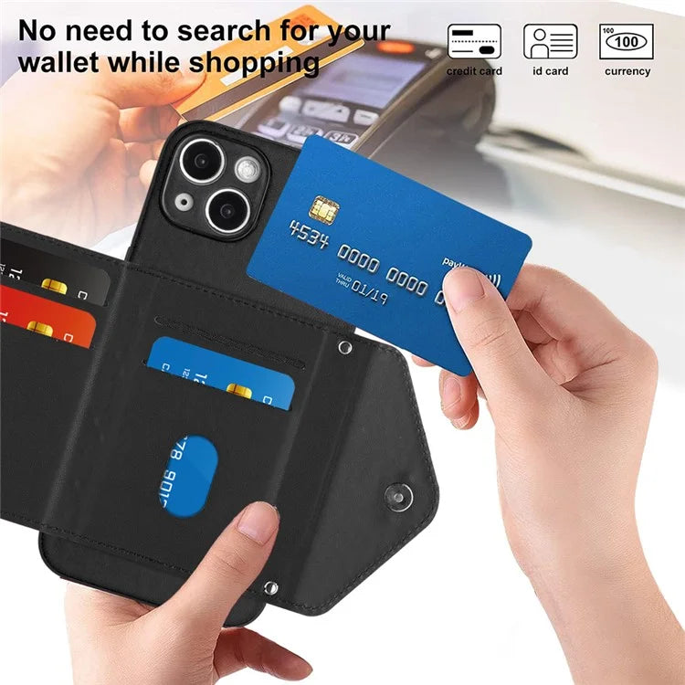 YB Leather Coating Series-8 Phone Case for iPhone 15 RFID Blocking Card Holder Protective Cover