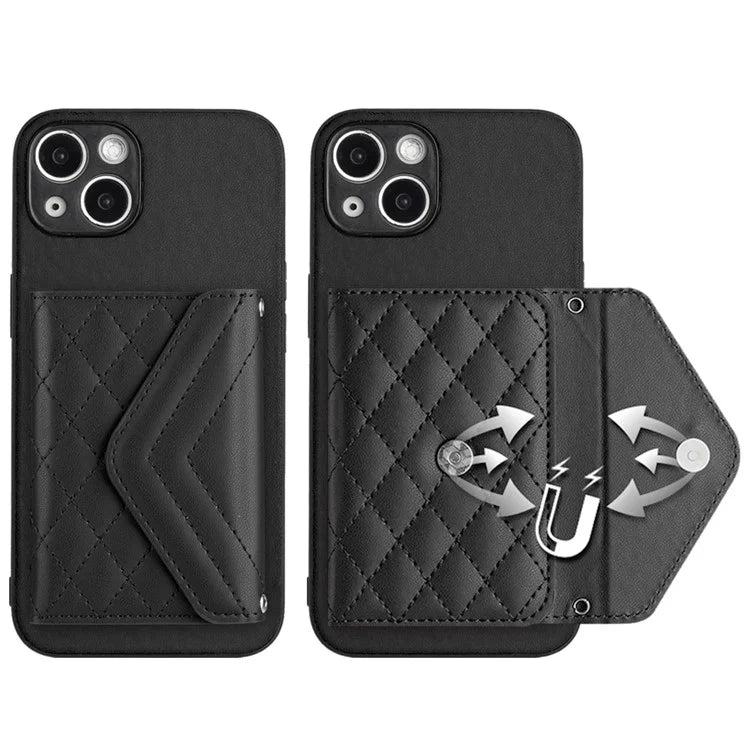 YB Leather Coating Series-8 Phone Case for iPhone 15 RFID Blocking Card Holder Protective Cover