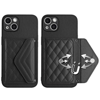 YB Leather Coating Series-8 Phone Case for iPhone 15 RFID Blocking Card Holder Protective Cover