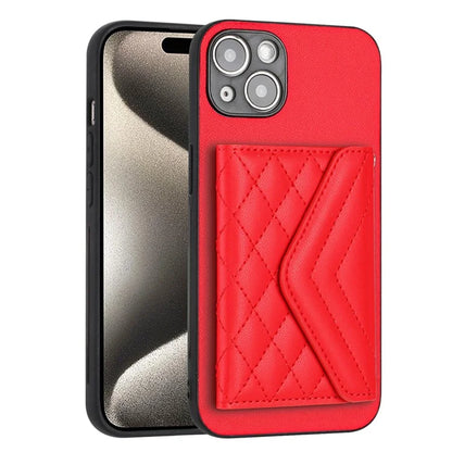 YB Leather Coating Series-8 Phone Case for iPhone 15 RFID Blocking Card Holder Protective Cover