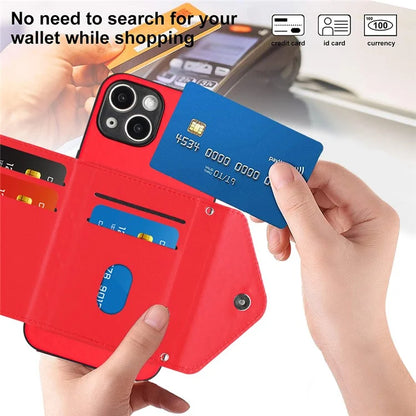 YB Leather Coating Series-8 Phone Case for iPhone 15 RFID Blocking Card Holder Protective Cover