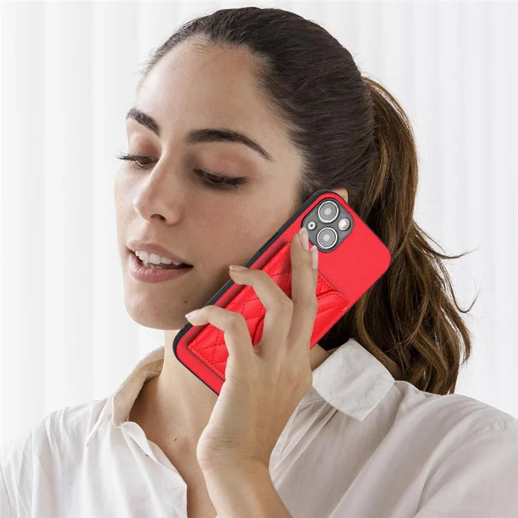 YB Leather Coating Series-8 Phone Case for iPhone 15 RFID Blocking Card Holder Protective Cover
