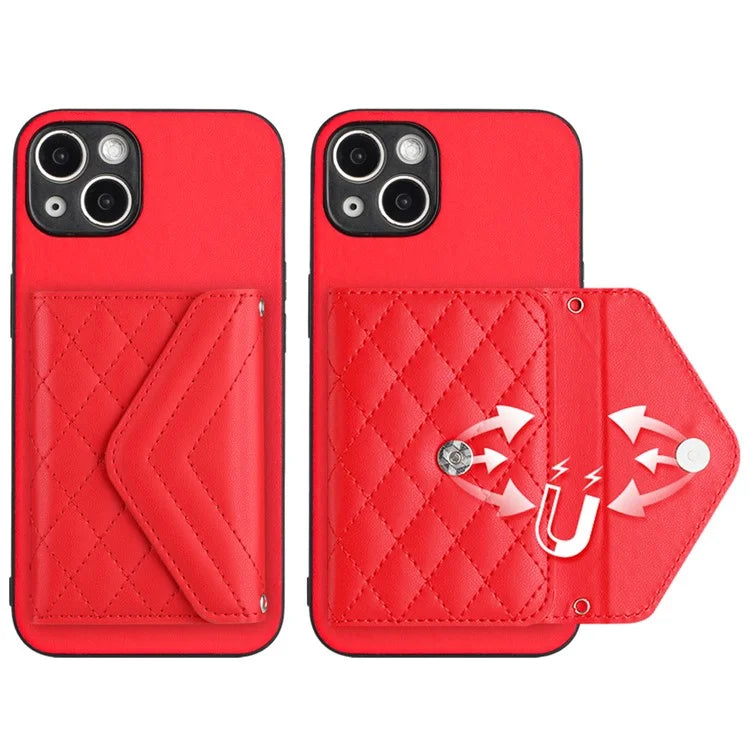 YB Leather Coating Series-8 Phone Case for iPhone 15 RFID Blocking Card Holder Protective Cover