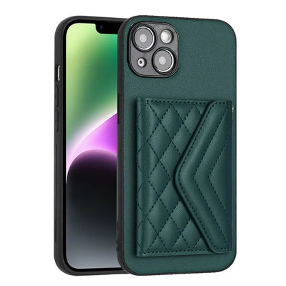 YB Leather Coating Series-8 Cell Phone Case for iPhone 14 RFID Blocking Back Cover with Card Slots