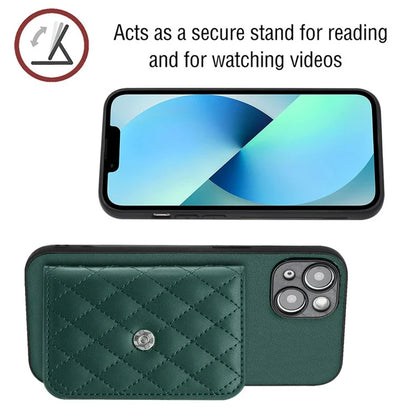 YB Leather Coating Series-8 Cell Phone Case for iPhone 14 RFID Blocking Back Cover with Card Slots