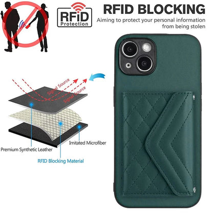YB Leather Coating Series-8 Cell Phone Case for iPhone 14 RFID Blocking Back Cover with Card Slots