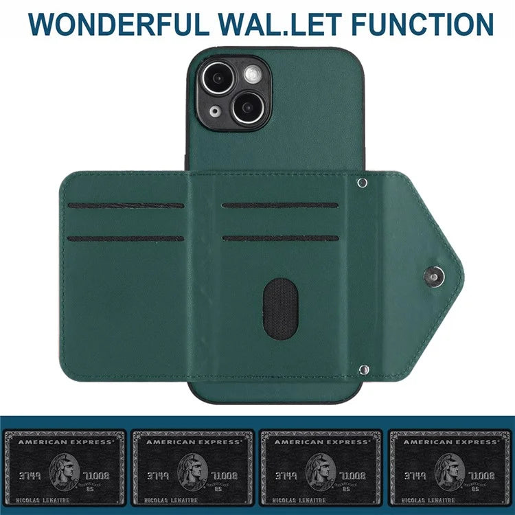 YB Leather Coating Series-8 Cell Phone Case for iPhone 14 RFID Blocking Back Cover with Card Slots