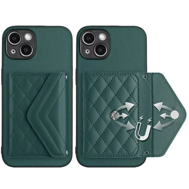 YB Leather Coating Series-8 Cell Phone Case for iPhone 14 RFID Blocking Back Cover with Card Slots