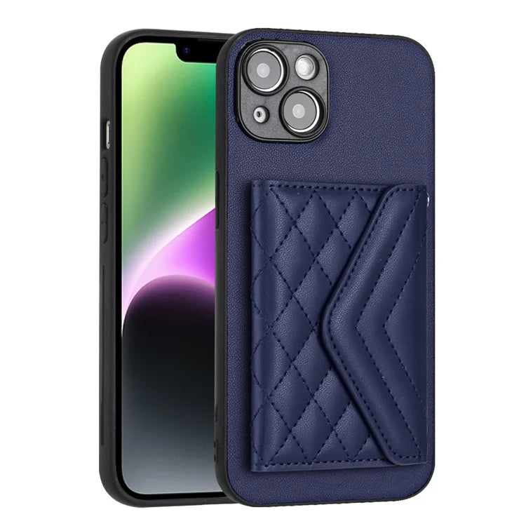 YB Leather Coating Series-8 Cell Phone Case for iPhone 14 RFID Blocking Back Cover with Card Slots