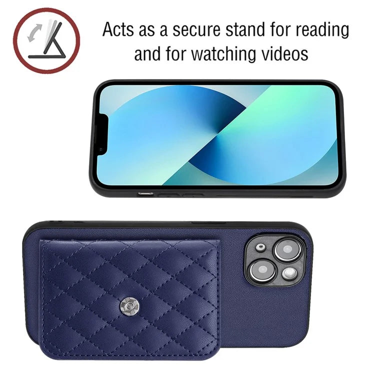 YB Leather Coating Series-8 Cell Phone Case for iPhone 14 RFID Blocking Back Cover with Card Slots