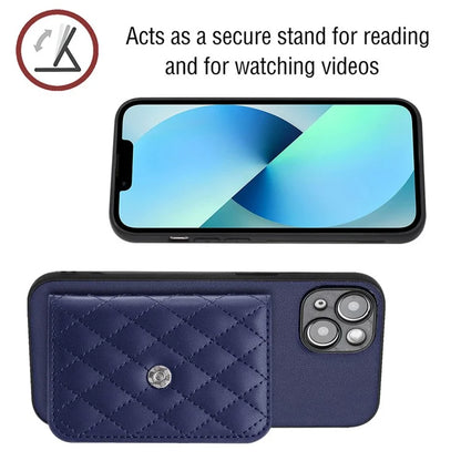 YB Leather Coating Series-8 Cell Phone Case for iPhone 14 RFID Blocking Back Cover with Card Slots