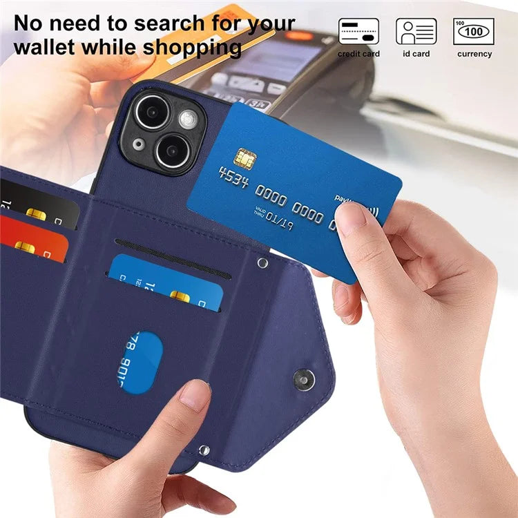 YB Leather Coating Series-8 Cell Phone Case for iPhone 14 RFID Blocking Back Cover with Card Slots