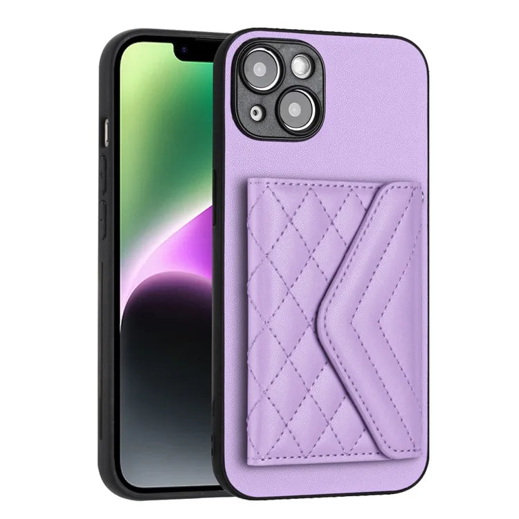 YB Leather Coating Series-8 Cell Phone Case for iPhone 14 RFID Blocking Back Cover with Card Slots
